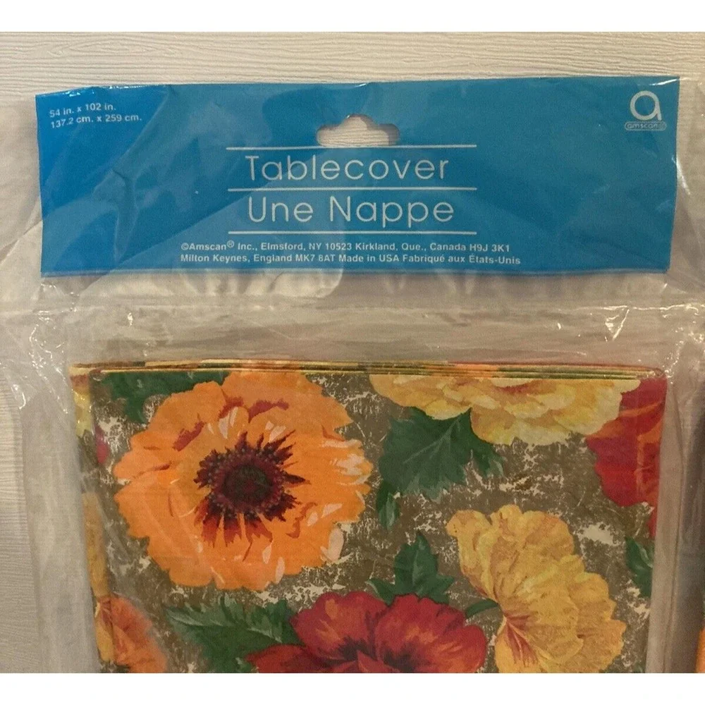 Amscan Floral Poppy Plastic Tablecloth Set of‎ 2 Orange Yellow Red 54x102 57568
